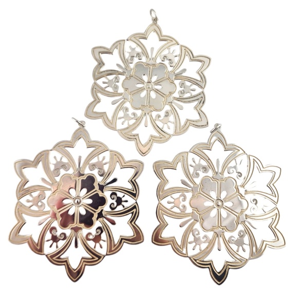 1987 Set of 3 Matching MMA Sterling Silver Snowflake Ornaments #18720 - Picture 1 of 6